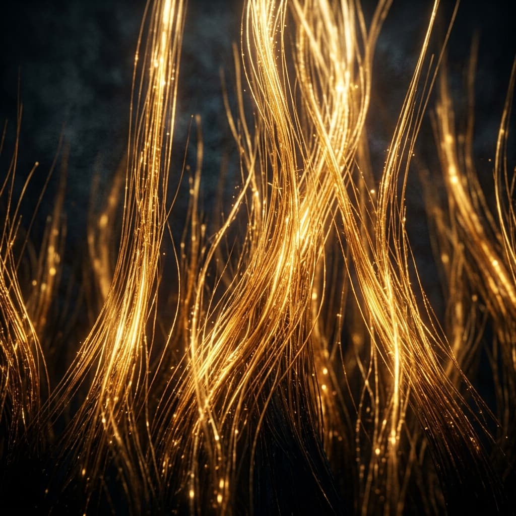 Abstract glowing gold light strands