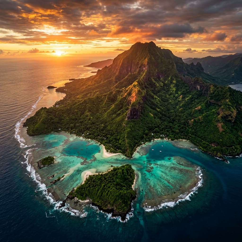 Cinematic volcanic island landscape