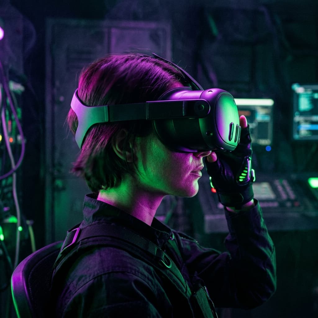 Neon VR headset futuristic concept